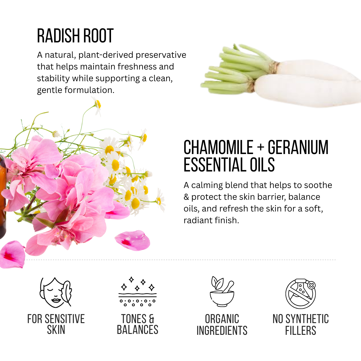A refreshing botanical face toner designed to hydrate, soothe, and prep the skin after cleansing in a glass spray bottle.