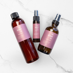 A refreshing botanical face toner designed to hydrate, soothe, and prep the skin after cleansing in a glass spray bottle.