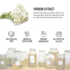 A botanical eye oil featuring yarrow to nourish the delicate under-eye area in a glass roller bottle.